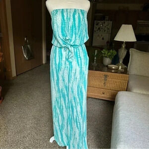 Strapless jumpsuit teal and white